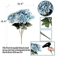 2Bouquets Artificial Fake Flowers Silk Hydrangea Dark Blue, 5 Flower Heads