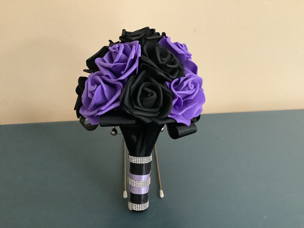 Black rose and accent color rose wedding bouquet