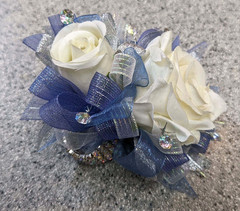 Dusty Blue & Ivory SILK Flower Wrist Corsage & Boutonniere Set, Prom wedding