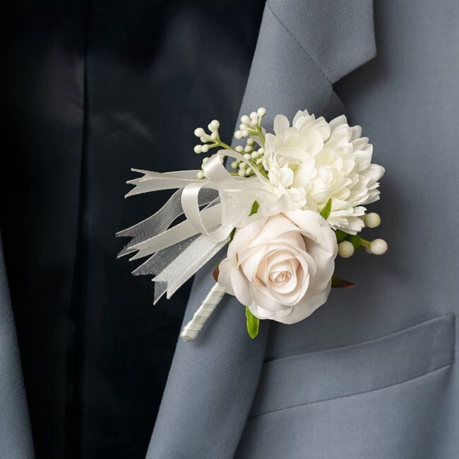 ARTIFICIAL BOUTONNIERE Corsage Flower Rose Chrysanthemum Wedding Deb Groom Bride