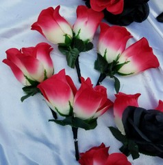24 Pc Black Rose, Pink / Yellow Rose Bridal Bouquet Set, Wedding Bouquet Package