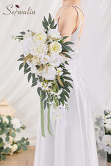 11 Inch Wedding Bouquets for Bride Bridesmaid, Natural Whites Rose Bridal Bouque
