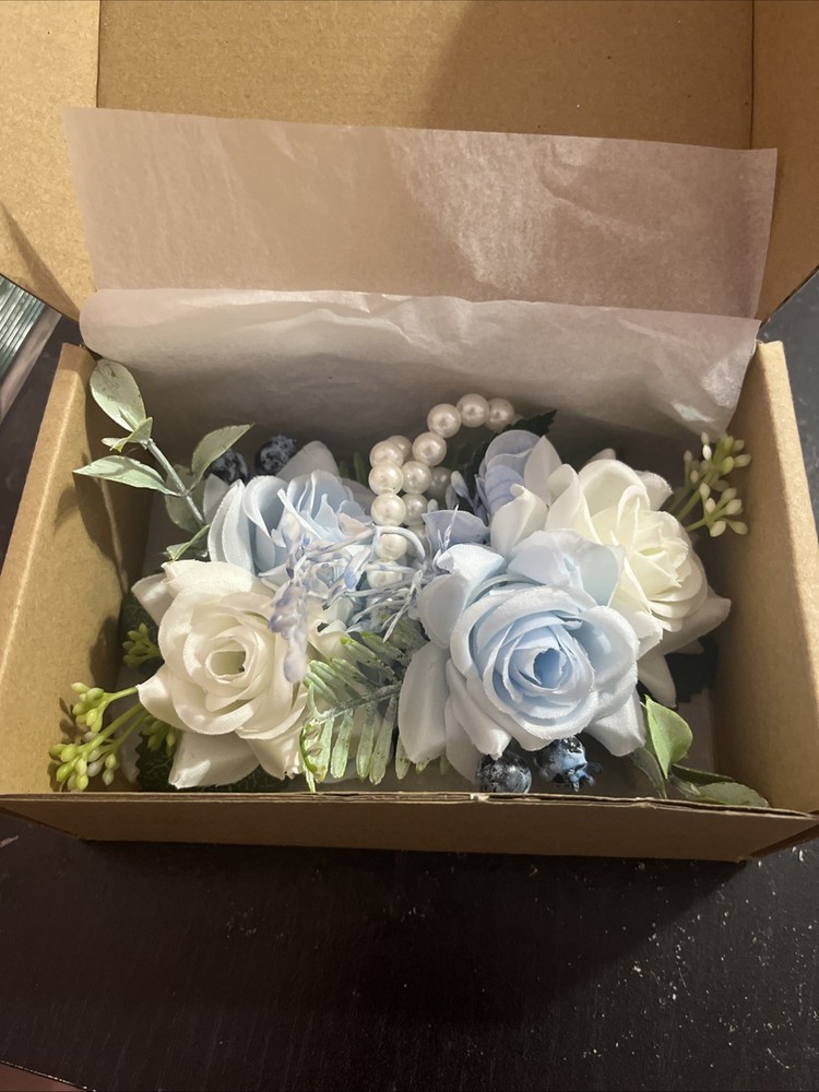Floinla Light Blue Corsage and Boutonniere Set for Wedding Prom, Artificial R