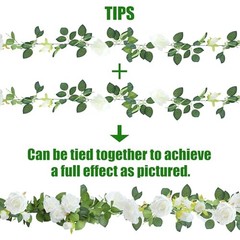 15.5Ft Artificial Rose Vine Fake Flower Garland Floral Garland Faux 2Pcs White