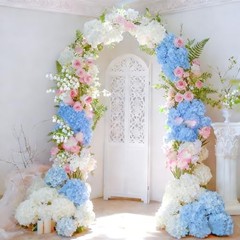 Faux Hydrangea Artificial Flowers Bulk, Fake Silk Hydrangea 50 Pcs White Blue