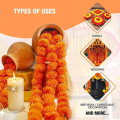 5 PC – 5 Feet Marigold Garland |Indian/American Wedding Party Mantle Decoration,