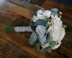 Ivory White Bridal Bouquet Artificial Sola Wood Roses Eucalyptus Wedding Flowers