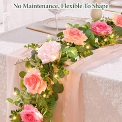 6.5 FT Artificial Flower Garlands with Fairy Light, Pink 2Pcs Pink With Light