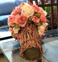 Rose Flower Bouquet Victorian Antique Style Rustic Wood Twig Vase Handcrafted