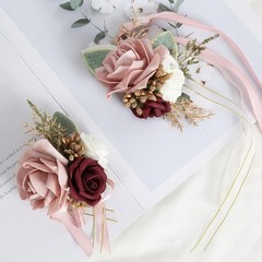 Chic Blush Pink Corsage and Boutonniere for Bride and Groom – Elegant Foam Roses