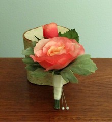 Silk Flower BRIDAL BOUQUET Coral Pink Peach and Green Roses, Poppy, Hydrangea