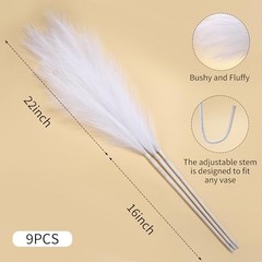 9 Stems Faux Pampas Grass – 38 Inch Tall Artificial Pompous Grass Decor, White