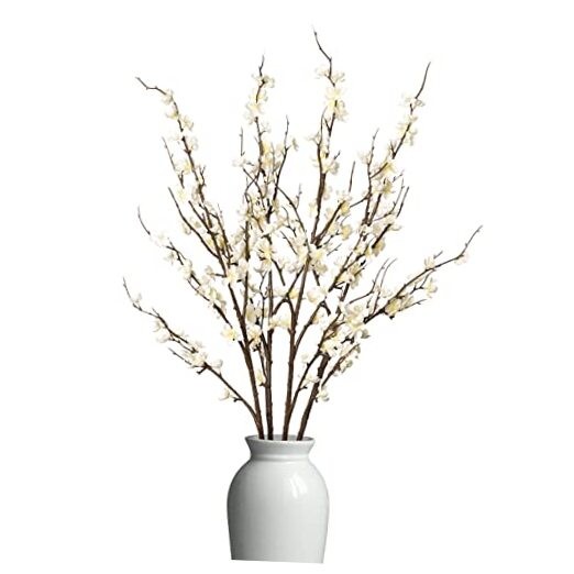 4Pcs Cherry Blossom Branches Artificial Flowers for Spring Summer Indoor White