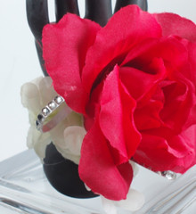 Prom Wrist Corsage & Boutonniere Artificial Red and White Flower Diamond