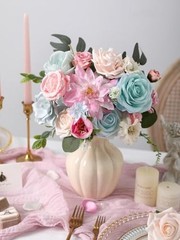 Artificial Flowers Roses Fake Flowers with Stems Blue Pink Artificial Blue&pink