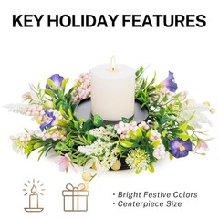 MOYEE Candle Holder Centerpieces for Tables,Candle Purple Trumpet Flower Wreath