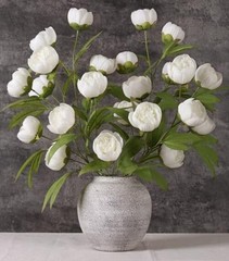 florisso 6 Pcs 27″ Faux Silk Artificial Peony Flowers, Fake Peony White
