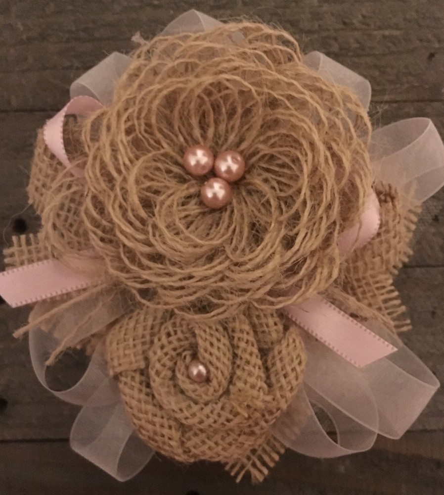 Rustic Wedding Natural Jute Burlap Pink Corsage Baby Shower Boho Headband Garter