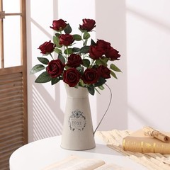 12PCS Artificial Flowers Fake Roses, Realistic Velvet Long Stem Red Roses Wine