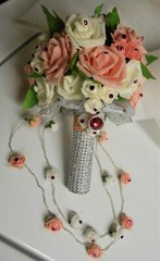Bridal Bouquet Pink White Roses 2 Hanging Extensions Decoration Fuschia Silver
