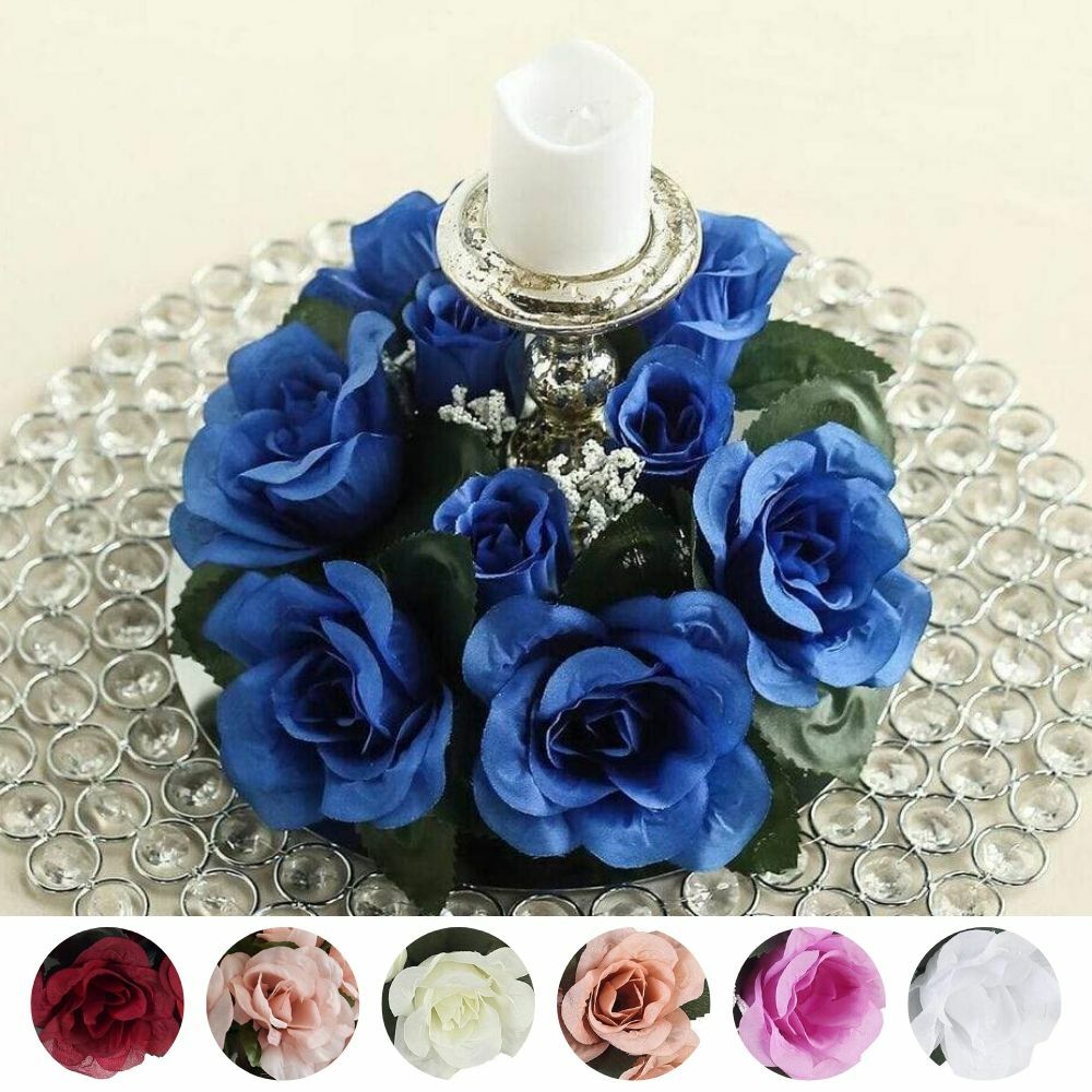 12 pcs Silk ROSES Flowers Candle Rings Wedding Tabletop Centerpieces Wholesale