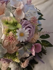 Pastel Bouquet and Boutonniere, Teardrop Style, Pink, Blue, Lavender 2pc Set
