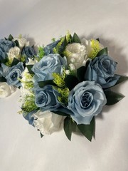 Bouquet Centerpiece Silk Flower Ball-WHITE/BLUE- Event Decor Wedding LOT OF TWO