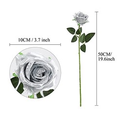 Artificial Silk Rose Flower Bouquet Lifelike Fake Rose for Wedding Home Silver