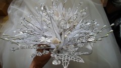 Luxury Wedding Cascade, White & Silver,Glass Crystals,Porcelain Roses,Satin-Beau