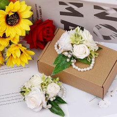 2 Pcs Prom Wrist Corsage Artificial Flowers Faux Pearl Bride Bridesmaid Brace…