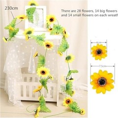 2 Pcs Artificial Sunflower Garland,Sunflower Vine with Leaves,Hanging Garland