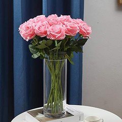 12 PCS Artificial Flowers Roses Silk Flowers Fake Long Stem Artificial Pink