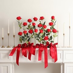 12PCS Artificial Silk Flowers Realistic Roses Bouquet 6 Flowers 6 Buds Red
