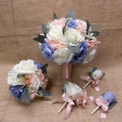 Wedding Silk Flower Bridal Bouquets Ivory Cream Pink Blush Dusty Blue Eucalyptus