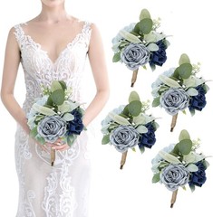 Artificial Bridesmaid Bouquets – Set of 4 Silk Rose Flowers Bouquet Wedding Rust