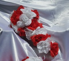 12 Pc Red & White Wedding Bouquet Set, Bouquet Package, Cascade, Red,White Roses