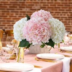 Pink Flowers Silk Artificial Hydrangeas, 4Pcs 22″ Lifelike Large Light Pink