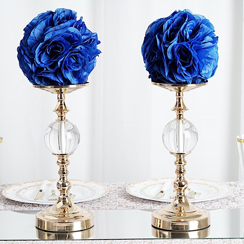 2 ROYAL BLUE 7″ Silk Roses Flowers Kissing Balls Wedding Events Centerpieces