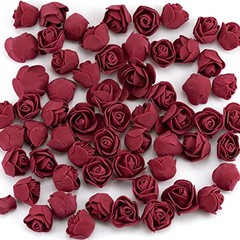 100 Pcs Foam Artificial Burgundy Roses Mini Fake Flowers Mini Artificial Fake