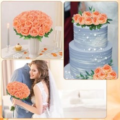 36 Pcs Artificial Roses with Long Stems, Fake Silk Rose Artificial Peach Pink