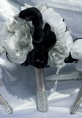 23 Pc Black, Silver & White Wedding Bouquet Set, Package w/ Silver & Rhinestones