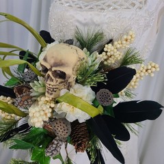 Gothic Garden Skull Boho Faux Silk Wedding Bouquet