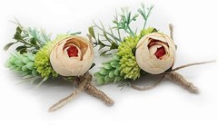 Vintage-Style Silk Flower Boutonniere with Rustic Succulents for Men’s Weddings