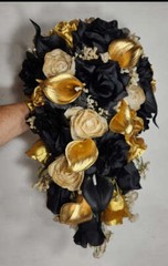 Gold Black Rose Calla Lily Sola Wood Bridal Wedding Bouquet Accessories