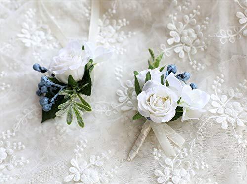 Rose Wedding Wrist Corsage and Boutonniere Set Party Prom Hand Ribbon Flower …