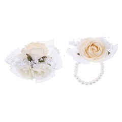 2 Pcs Wedding Corsage Wristlet With Artificial Flowers And Pearl For Bridesmaids