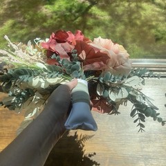 Bridal Wedding Bouquet Hand made Budget Friendly Faux Flowers Red Orange Fall