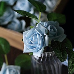 24 DUSTY BLUE 2″ Mini FOAM ROSE Flowers Stems Wedding Decorations Supplies