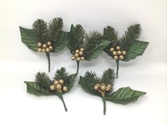 5 Boutonnieres Holly Leaves Gold Berries Greenery Christmas Wedding Bridal Party
