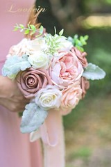 Lookein Bridesmaid Bouquet Set of 4 Boho Wedding Bouquet 7-Inch Fake Flower B…
